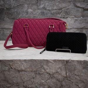 Set Vera Bradley Boston Bag Crossbody Magenta & Zip Around RFID Wallet GUC